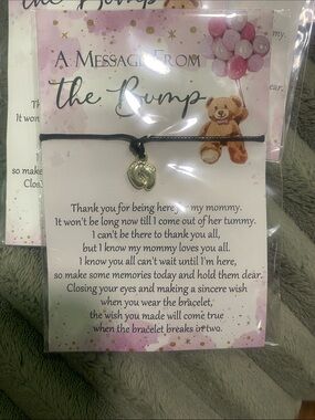 Pregnancy Message Bracelet with Gold Heart Charm - Black Cord
